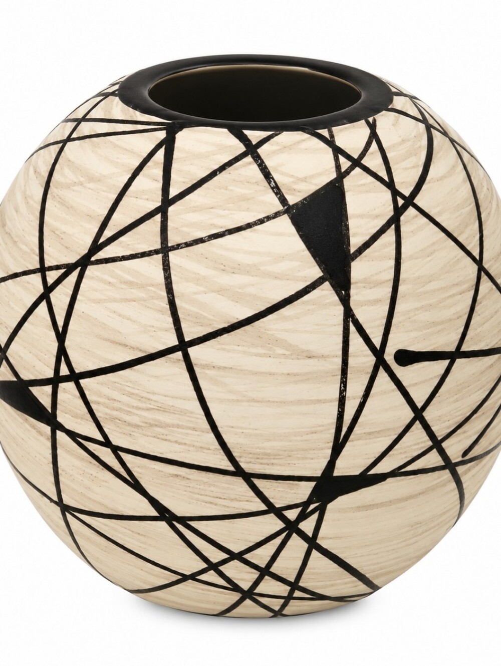 UKRAINIAN | Black Cream Abstract Sphere Ceramic Vase Textured Modernist Pottery